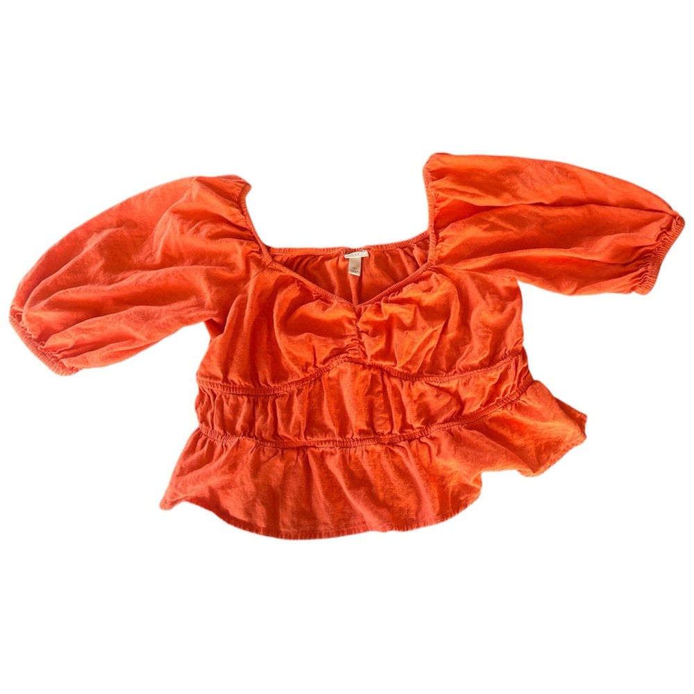 A New Day Women's Orange Puff Sleeve Cropped Going Out Top